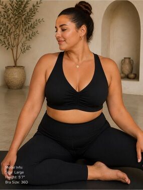 JoyLab | Cinch-Front Ruched V-Neck Sports Bra Black - Size XL